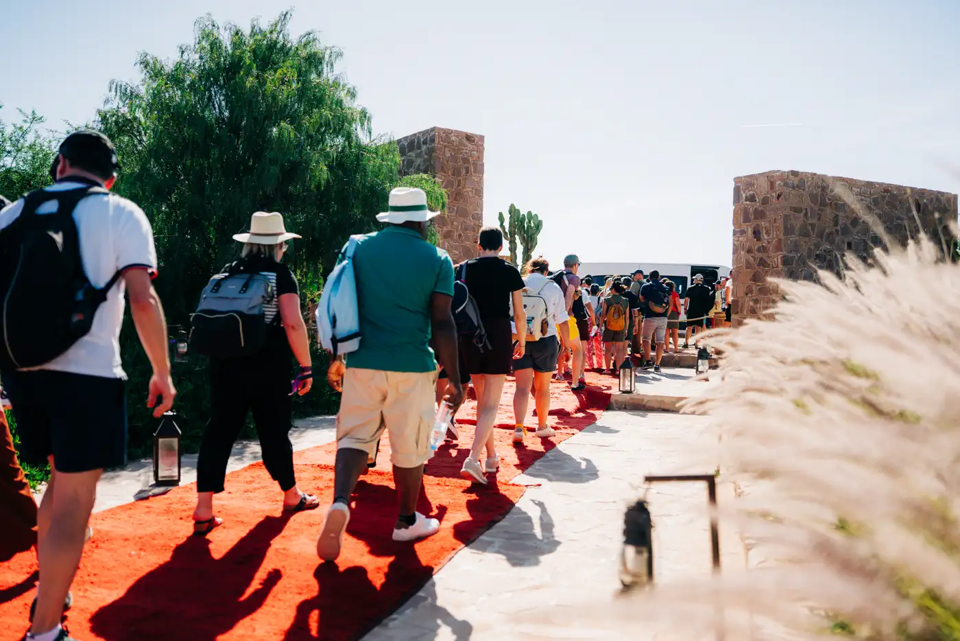 Morocco Quest incentive group arriving on a red carpet at an exclusive event venue near Marrakech